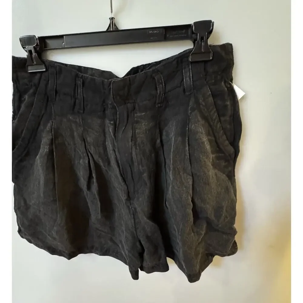Free People Womens Black Calla Pleated Hi Rise Slash Pockets Trouser Shorts 6